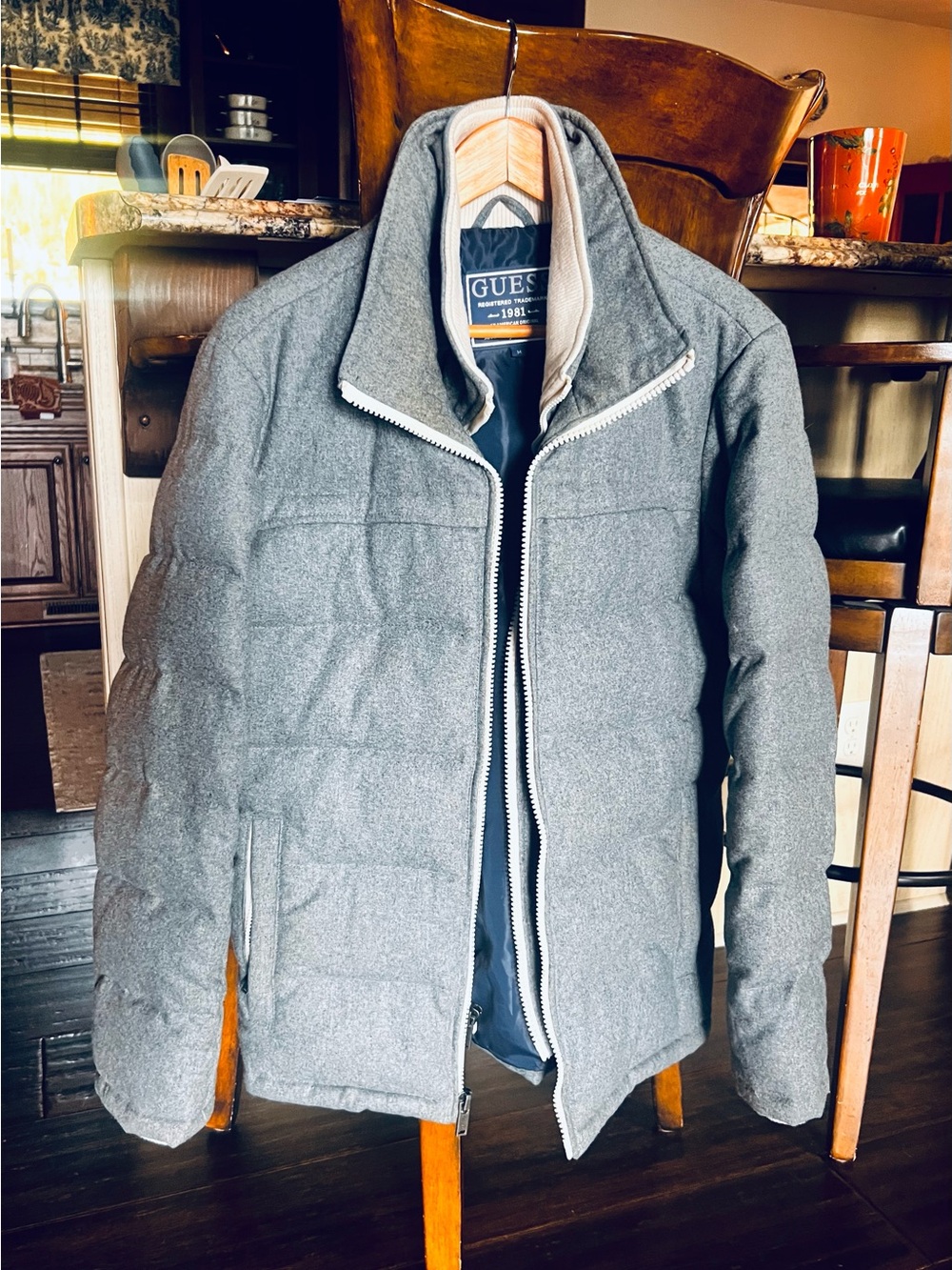 Guess Gray Quilted Puffer Jacket
